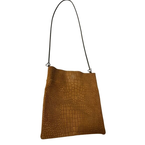 Free People Croc Embossed Suede Crossbody Bag With Chain Strap Tan - Picture 1 of 5